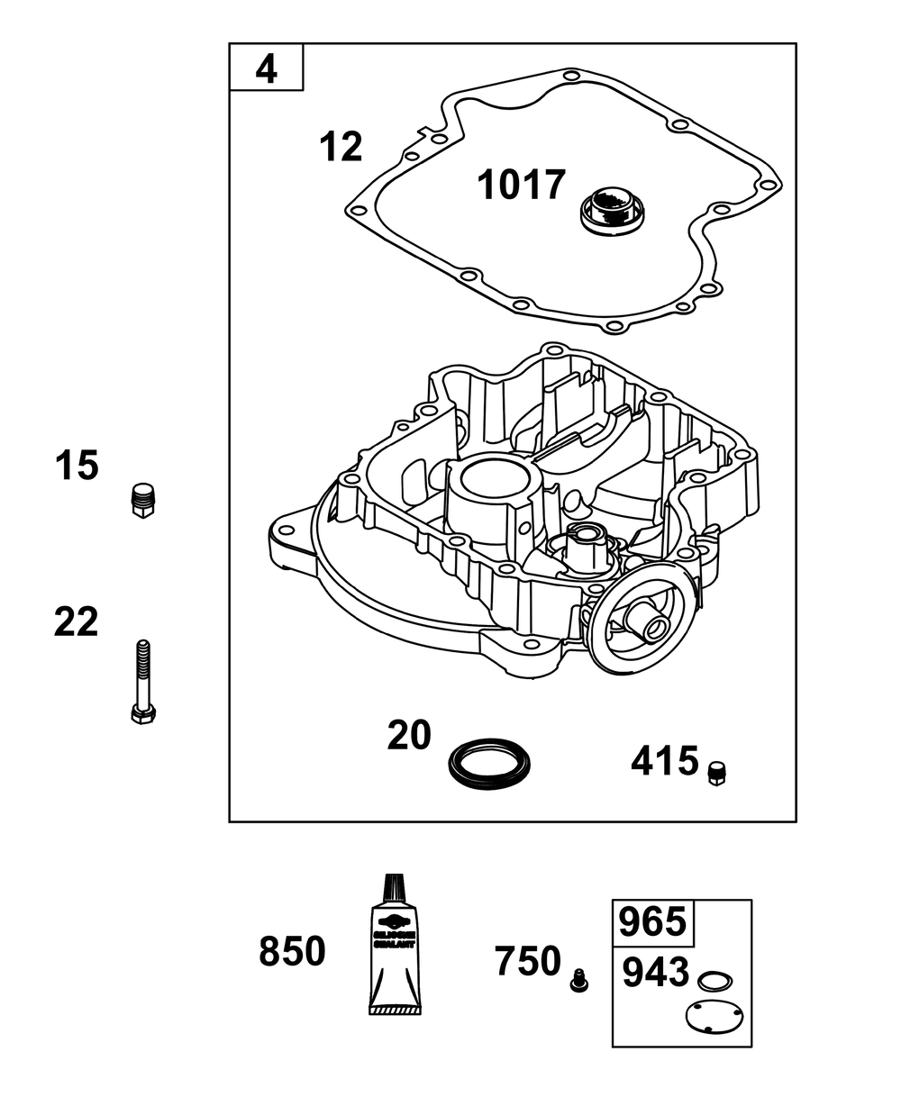 Crankcase Cover/Sump Group Diagram and Parts List for 31S777-0003-B5 200000 - 399999 Briggs and Stratton Engine